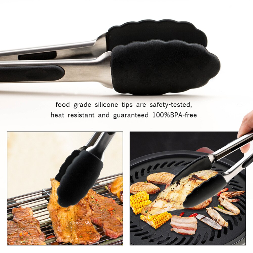 Silicone BBQ Grilling Tong Barbecue Clip Salad Bread Serving Tong Non-Stick Barbecue Grilling Cooking Tong with Joint Lock Food