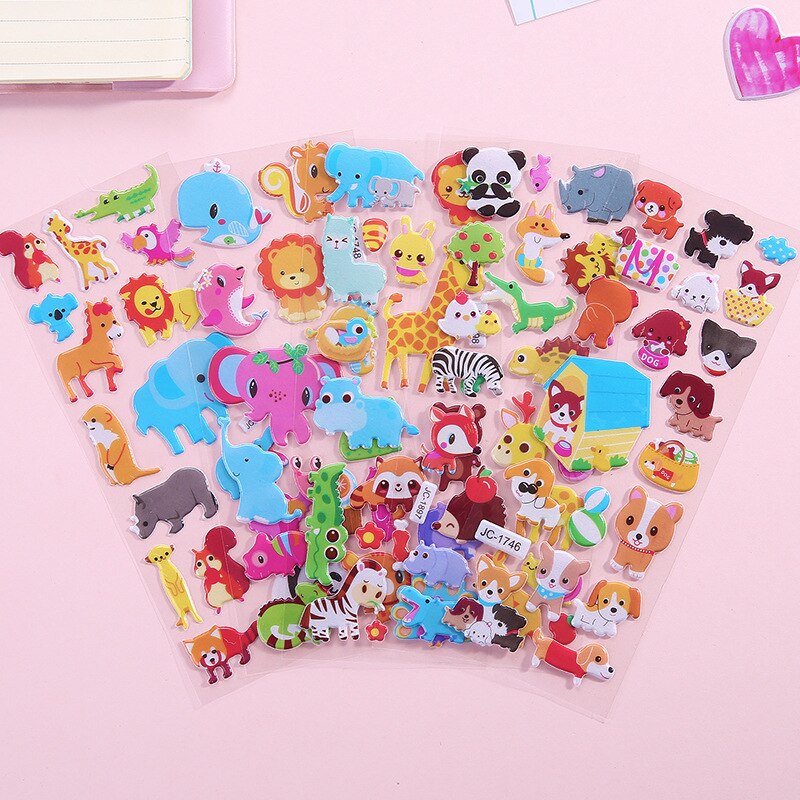 Bubble Puffy Stickers Cartoon Animal Fruit DIY Stickers Waterproof Girls Boys Kids Toys for Children Laptop Sticker Random