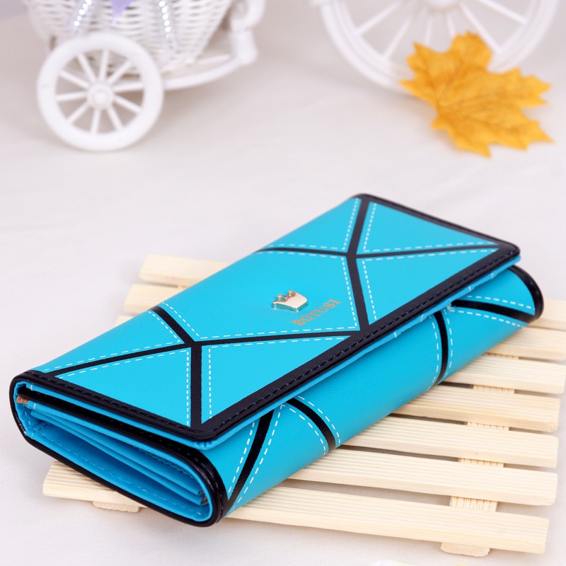 Koreaanse geometrische damesportemonnee kroonkleur bijpassende lange portemonnee mobiele telefoontas: Blauw