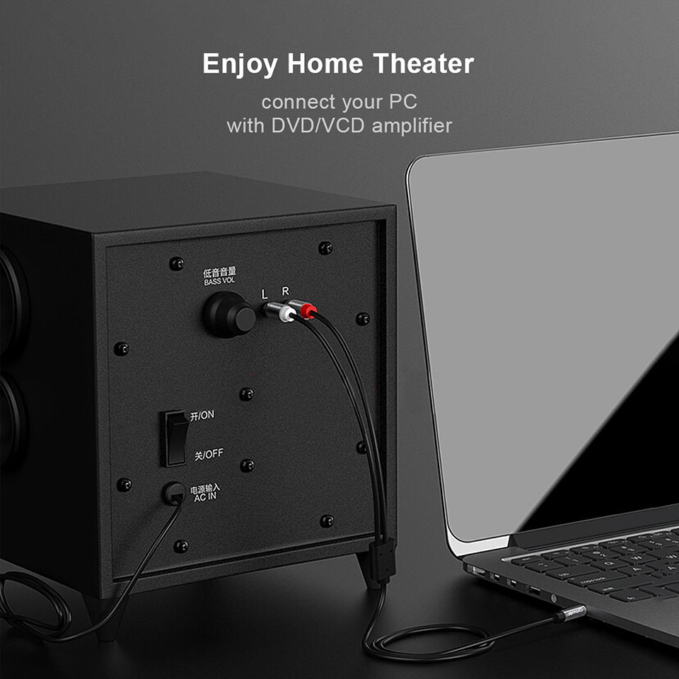 Qgeem rca-kabel 2 rca  to 3.5mm ljudkabel rca 3.5mm -jack rca aux-kabel för dj-förstärkare subwoofer ljudmixer hemmabio dvd