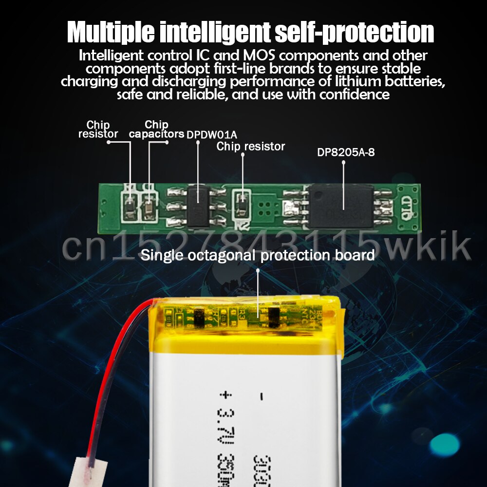 Batería recargable de polímero de litio para auriculares, 303040, 033040, 3,7 V, 350mAh, MP4, LED, Bluetooth, bolígrafo de lectura, podómetro, celda de iones de litio