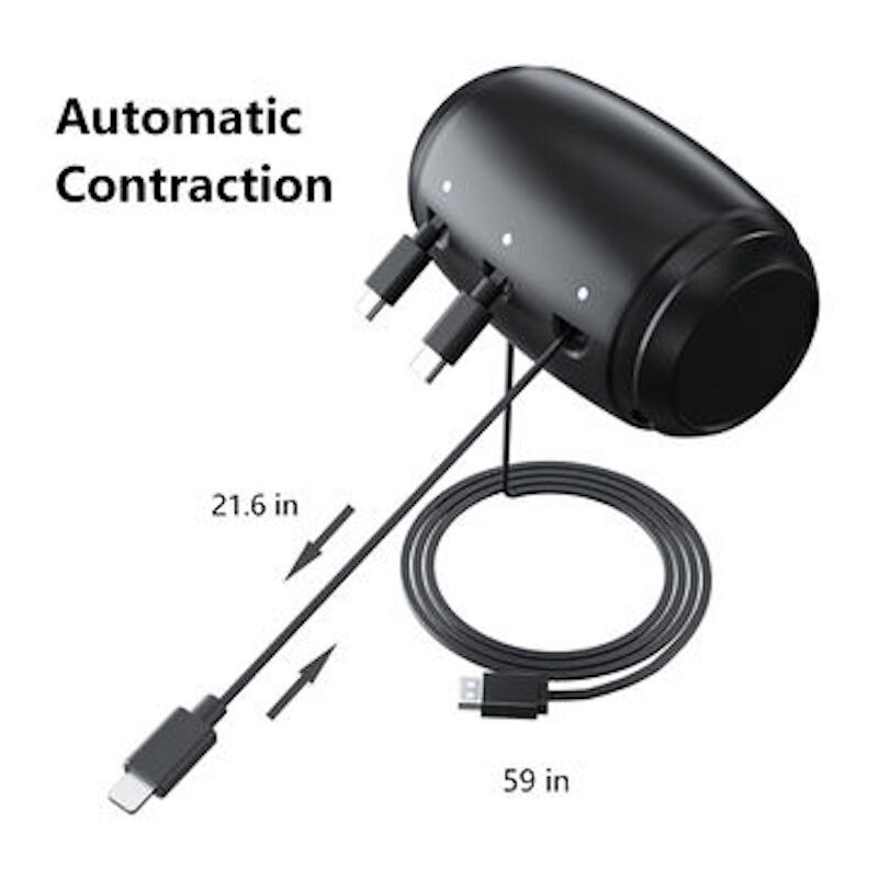 Car Retractable Cord 3 in 1 Power Charging Station for Backseat Passengers Car Charger for Universal Phones Micro USB/Type-C/iP