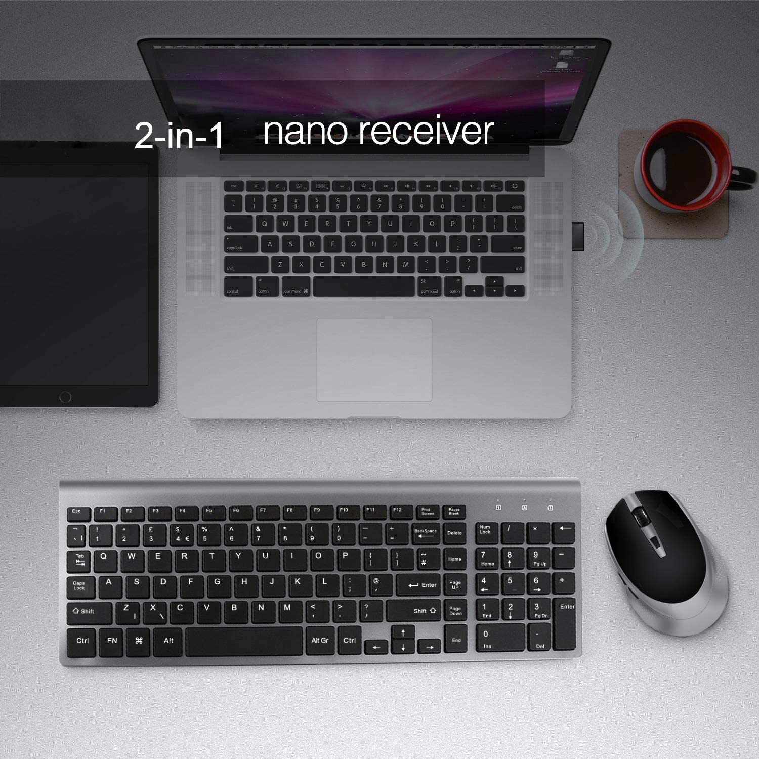 Wireless Keyboard and Mouse，QWERTY UK layout Full-size 2400 DPI，with Numeric Keypad and Ergonomic Quiet mouse for Windows,Black