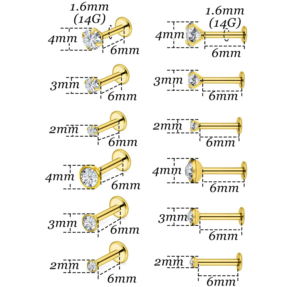 14G inossidabile acciaio Labret monroe labbro anelli chiodo cartilagine Tragus elica orecchini borchie medusa piercing gioielleria cubo Zirconia