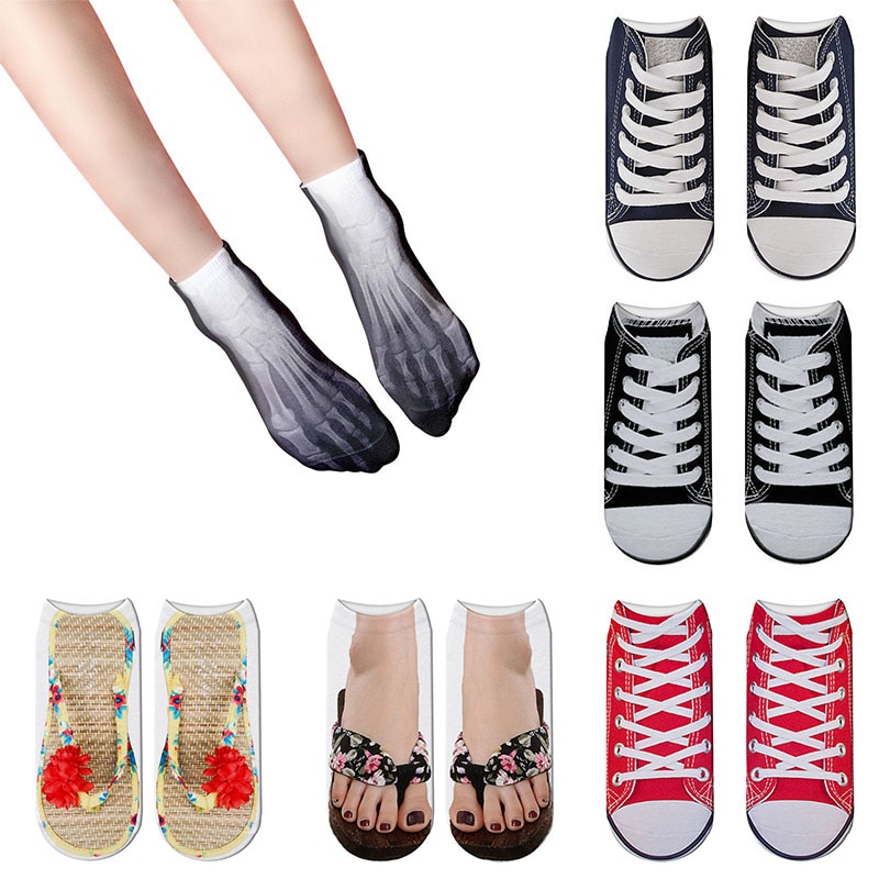 Lærred sko bomuldsstrømper 3d trykte skelet sommerstrømper sjove kawaii kranium fod lavt skåret ankelstrømper til kvinder sox