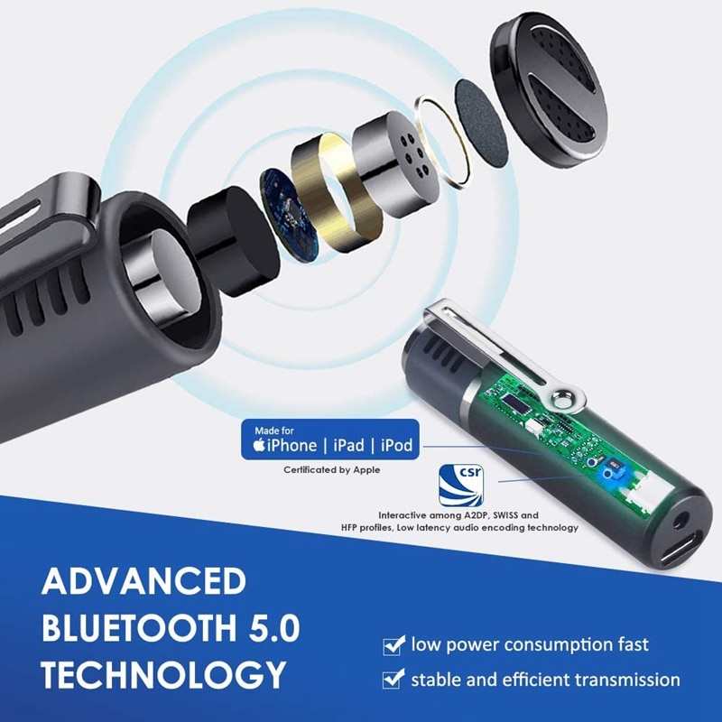 Wireless Lavalier Microphone, Bluetooth Lapel Clip-on Mic,Vlogger Lecture - Noise Reduction/Auto Transcription/Auto Sync