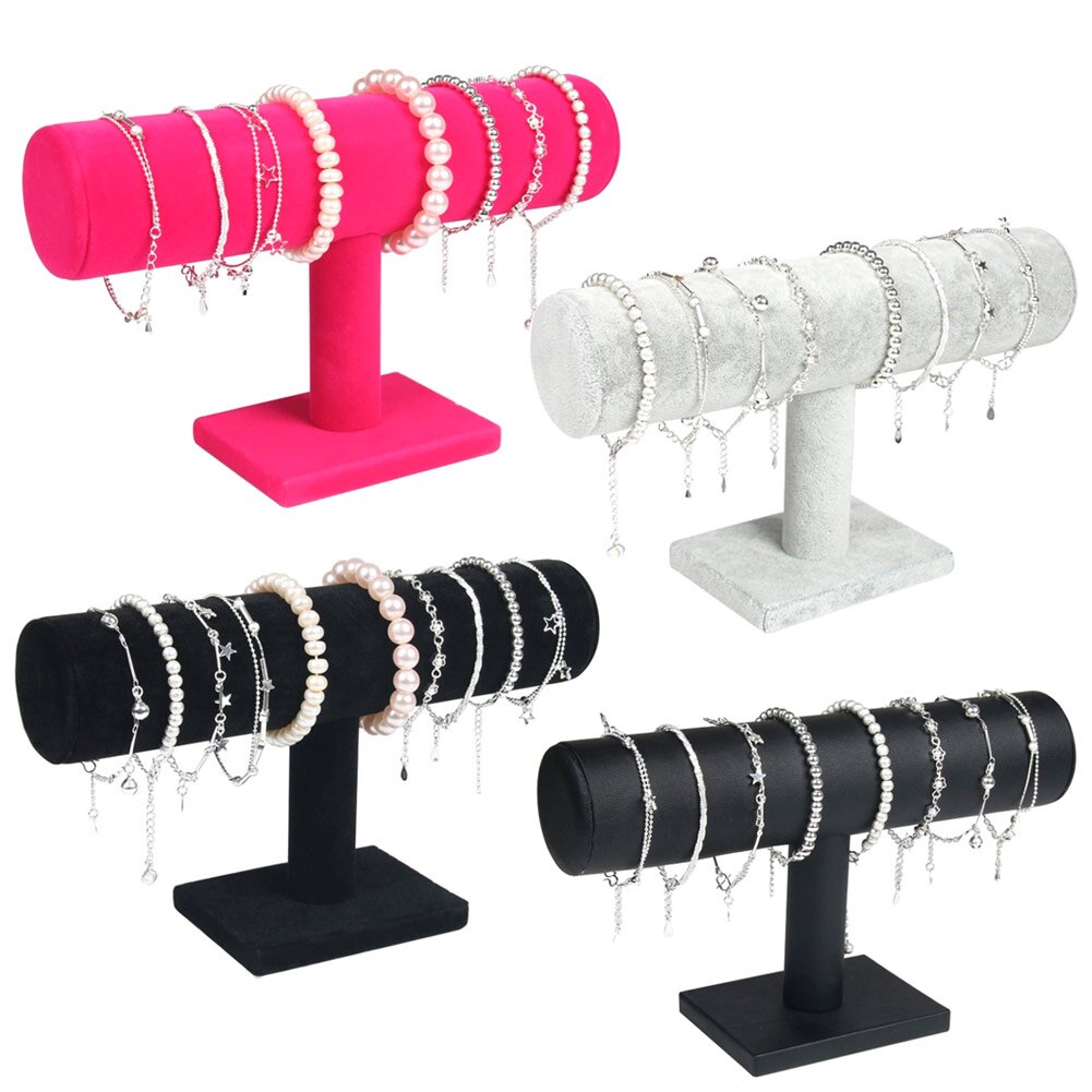 Portable Velvet/PU Leather Bracelet Bangle Necklace Display Stand Holder Watch Jewelry Organizer T-Bar Rack Health99