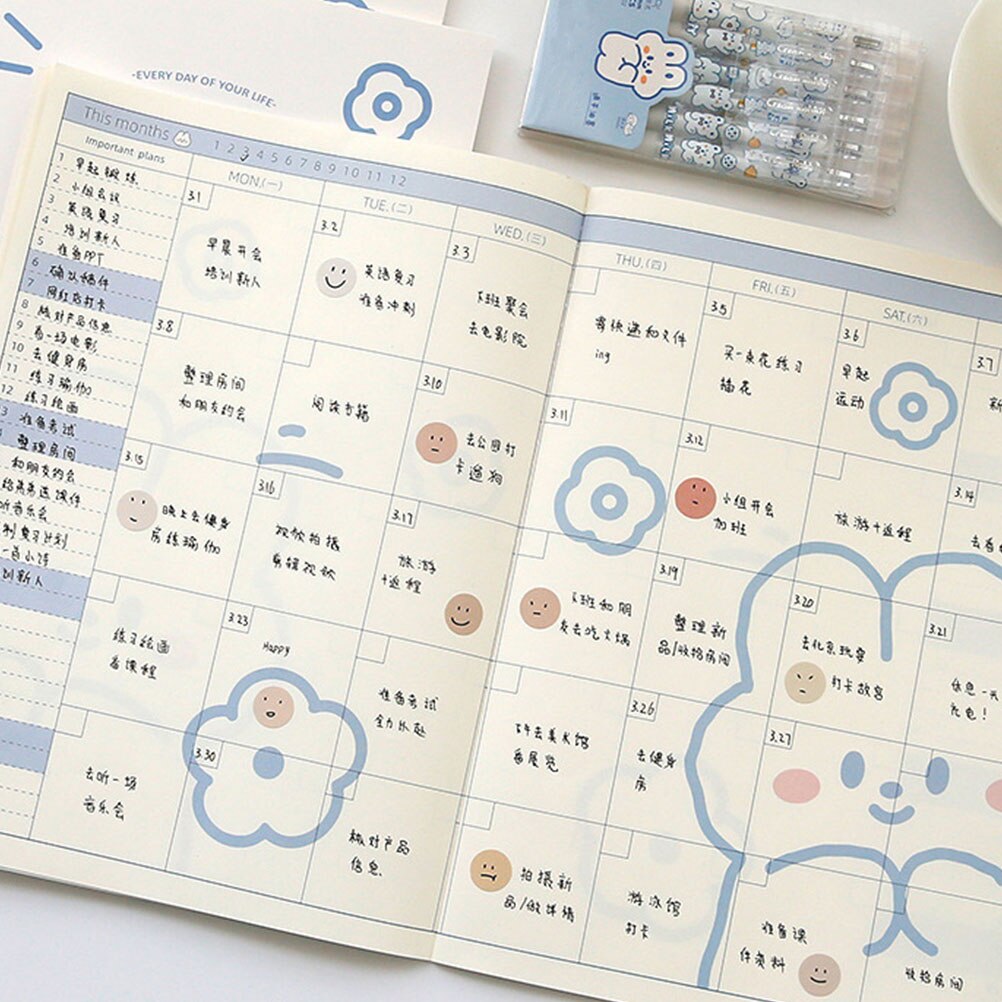 2Pcs Student Schedule Planner Annual Plan Notebook Appointment Notepad Lovely Notebook