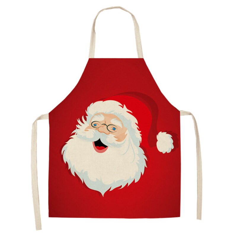 Tablier de noël pour adultes | Motif de père noël, joyeux noël pour enfants, bavoir en coton et en lin, accessoire de cuisine, outils de nettoyage pour la maison: WQ0064-6 / 68x55cm