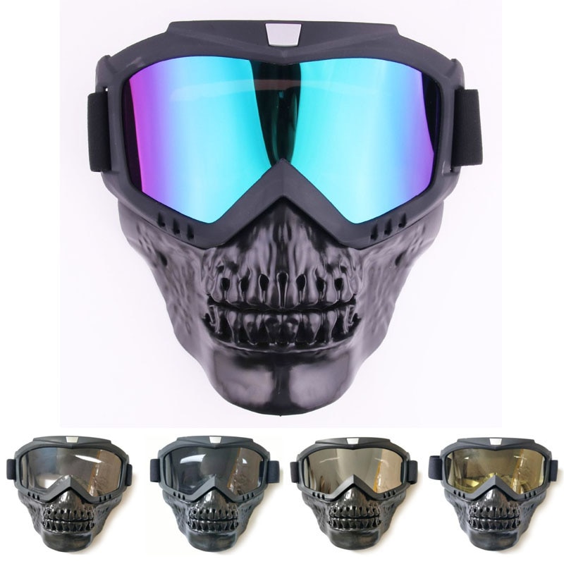 Cool skull moto rcycle gezichtsmasker met Bril Afneembare modulaire Bril Masker voor Vintage open gezicht moto rcycle Helm moto casco