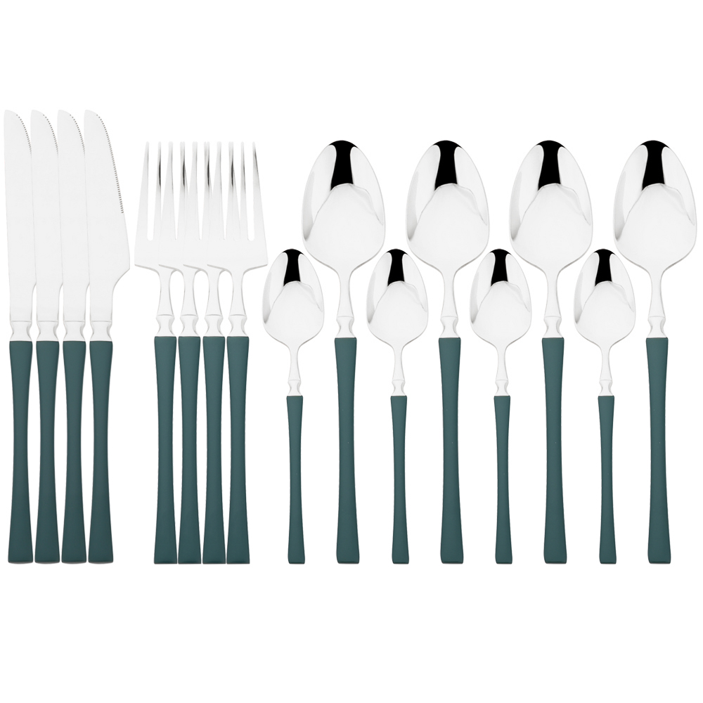 16 -teiliges rosen-essbesteck-set, bestehend aus messer, gabel, kaffeelöffel, edelstahlbesteck und küchenaccessoires im westlichen stil: Grün silber