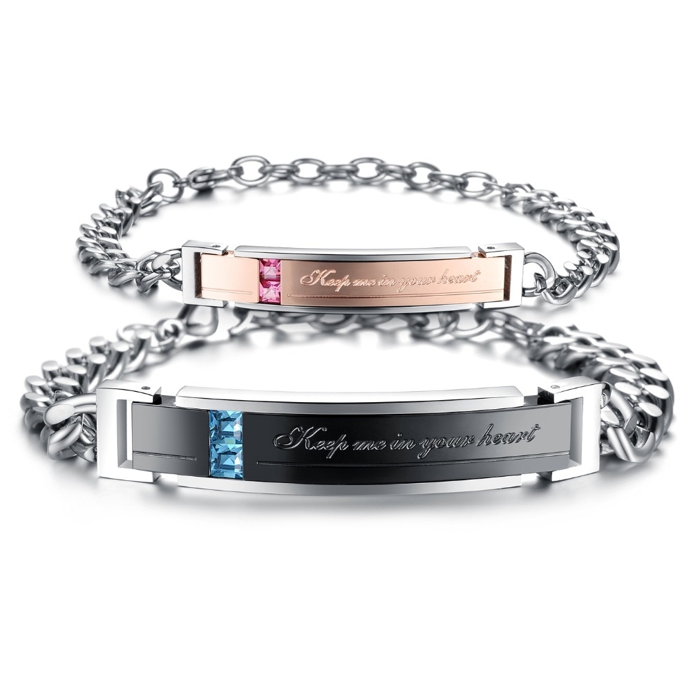 FATE LOVE Lover – Bracelet en acier inoxydable pour hommes et femmes, bijoux à la , noir, Rose, or, ID, pour Couples, garde-moi dans le cœur