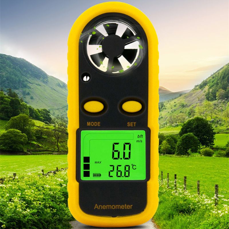 Digital vindmätare 0-30m/ s lufthastighetsmätare temperaturprovare anemometromätare med lcd-bakgrundsbelysning