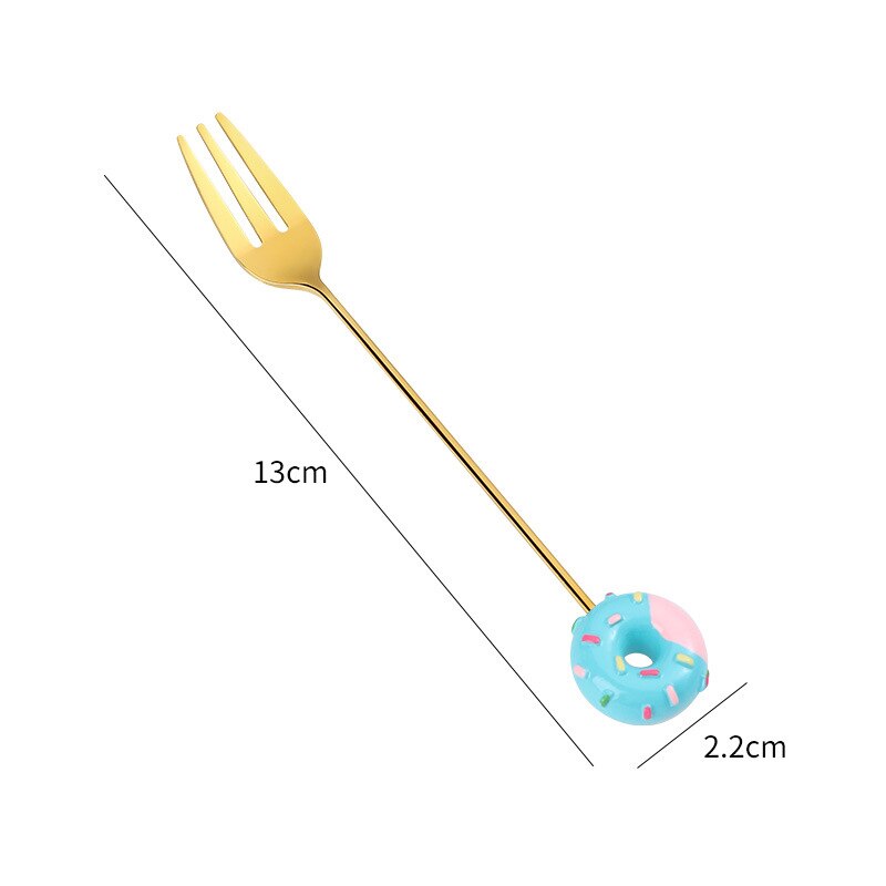 Donut Fork Spoon Stainless Steel Doughnut Dessert Fruit Forks Honey Coffee Stirring Spoon Baby Kid Cutlery Dinnerware Accessorie: B