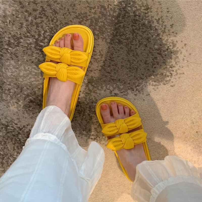 Zomer Vrouwen Slippers Flats Strik Dames Outdoor Strand Slides Slip Op Vrouw Schoenen Dikke Bodem Vrouwelijke Schoenen Mode