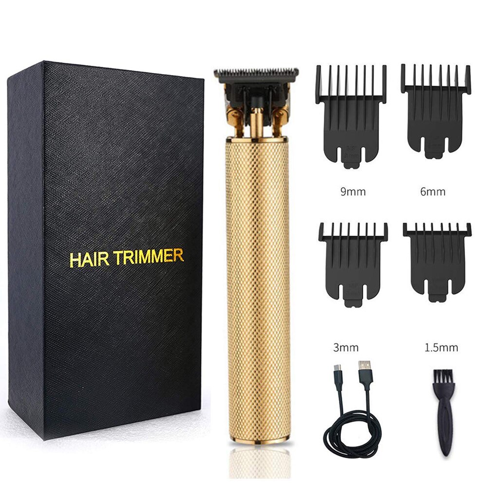 Hair Clipper Men Cordless Electric 0mm Bald Head Shaving Beard Trimmer Finishing Hair Cutting Machine: Gold