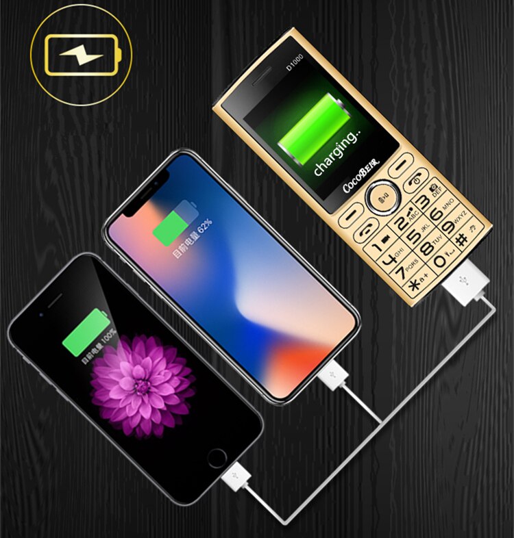 Powerbank 4300 mah mobiele telefoon 2.4 inch dual sim mobiele telefoon snelkeuze mobiele zaklamp  mp3 fm radio  d1000 russische taal