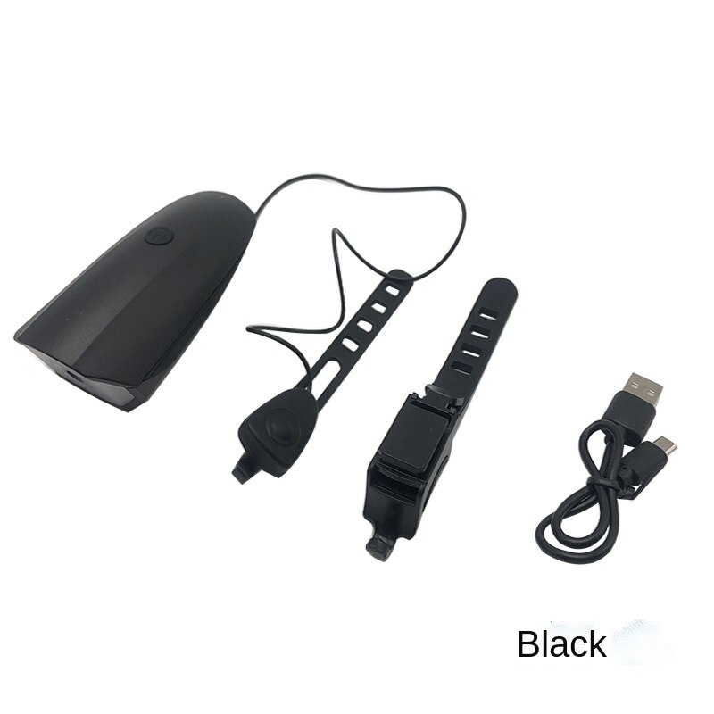 Luz de bicicleta con bocina de carga, faro electrónico para bicicleta de montaña, campana para conducción al aire libre, accesorios para Faro de bicicleta: USB Black