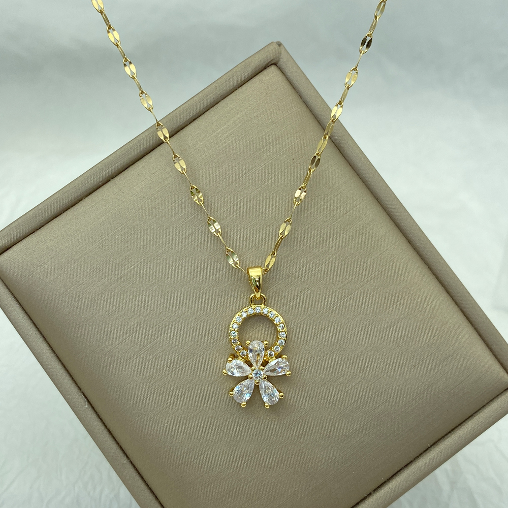 Gold Color Stainless Steel Necklace for Women Style Butterfly Jewlry Green Water Copper Pendant Zircon Pearl Cross Butterly: Pure Gold Color