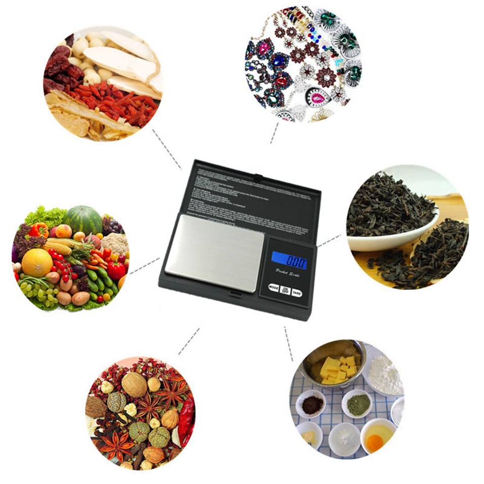 Balanza digital de alta precisión para cocina y joyería, balanza electrónica de bolsillo con pantalla LCD, alta precisión, 200g, 500g, 0,01g, balanza de joyería para pesar oro