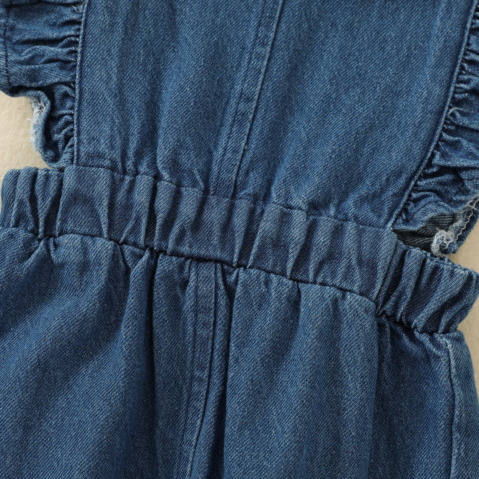 Pantalones siameses de verano para niños, Mono vaquero de Color sólido con volantes, cuello en V, sin mangas, Espalda descubierta, monos para niñas