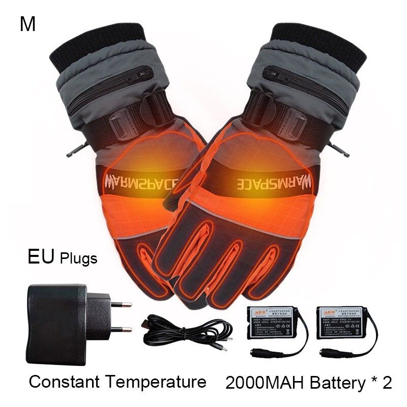 Vinter usb håndvarmer elektriske termiske handsker genopladeligt batteri opvarmet handsker til motorcykel cykling ski unisex: Eu-stik m størrelse