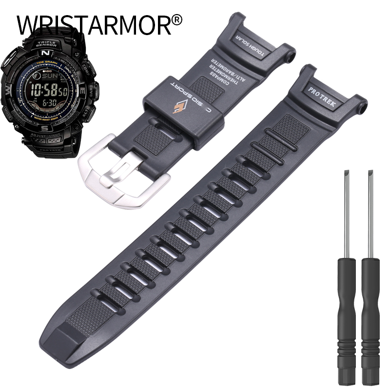 Bracelet de montre en résine et caoutchouc pour Casio PRG130 PRG-130Y PRG-130 PRW1500 PRW-1500, accessoires de remplacement pour hommes: MAUVE FUMEUX