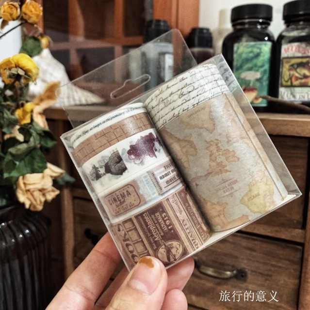 7rolls/box Vintage Kraft Paper Grid/Ticket/Map/English Manuscript/Number/Alphabet/Week Washi Tape DIY Scrapbooking Masking Tape: lvxing de yiyi