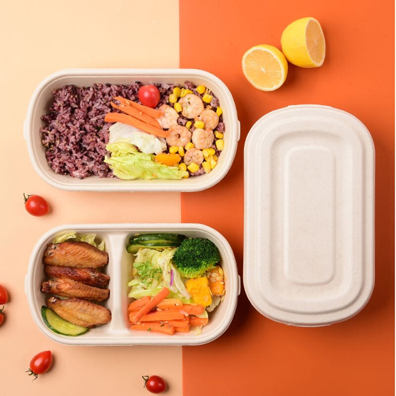 10pcs 1000ml Disposable Lunch Box Microwave Paper Bento Box Meal Storage Fruit Hamburger Bakery Containers Office Packaging Food