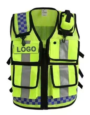 Police Reflective Vest High Visibility Reflective Bonded Multiple Pockets Vest Mens Mesh Adjustable Safety Vest