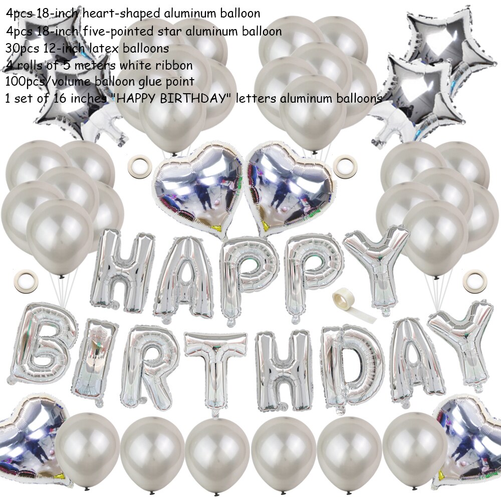 1Set lettre joyeux anniversaire ballon fête d'anniversaire décoration enfants événement fournitures ballons d'air bébé douche feuille Balon Alphabet: Silver combination-1