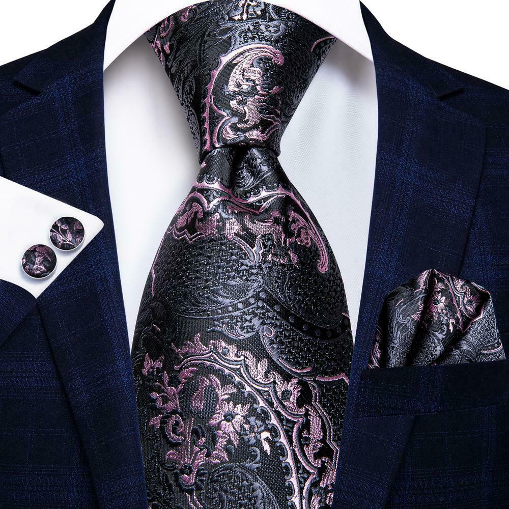 Hi-Tie-corbata de boda de seda de para hombre, color azul pavo real, gemelos, , conjunto de corbata de para de negocios: Plata