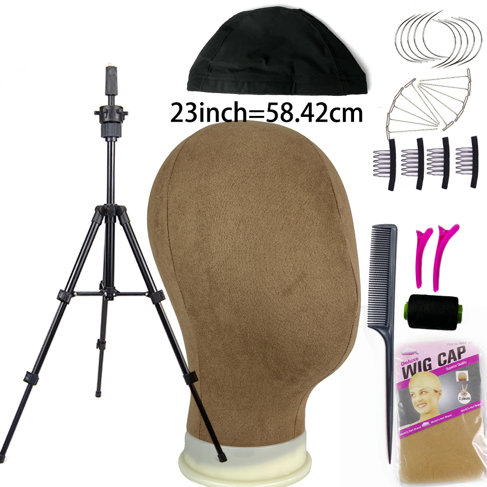Mannequin Head Wig Stand Canvas Block Head With Adjustable Mannequin Head Tripod For Wigs Making Display Wth Wig Caps T Pins