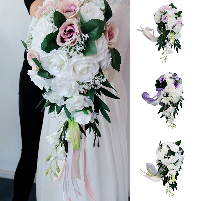 Tela Lovegrace + cinta ramo de rosas blancas flores para dama de honor pulsera accesorios de boda flor de mano nupcial