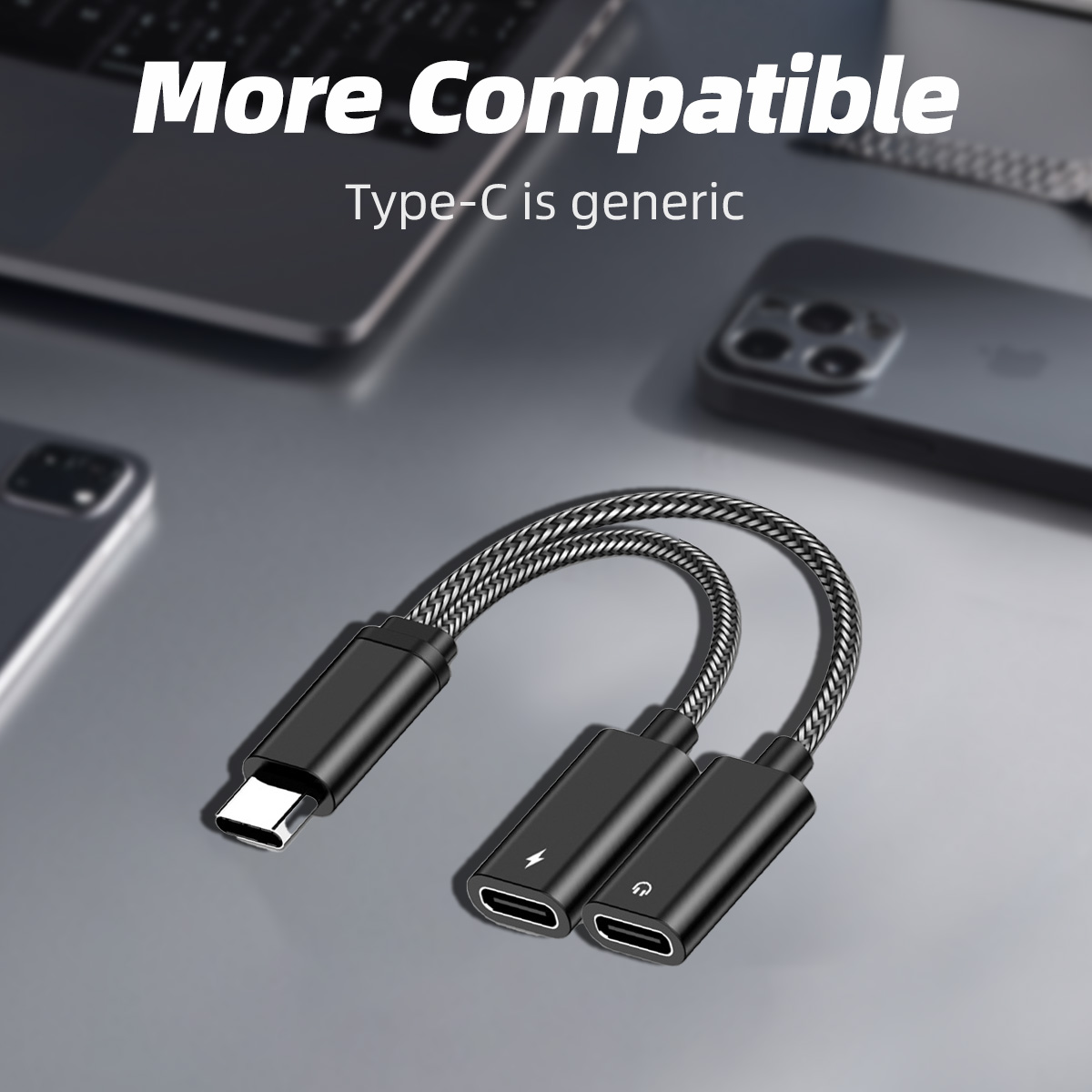 2 in 1 USB Type C to 3.5mm Headphone and Charger Adapter, USB C to C Aux Audio Jack Hi-Res DAC and Fast Charging Cable