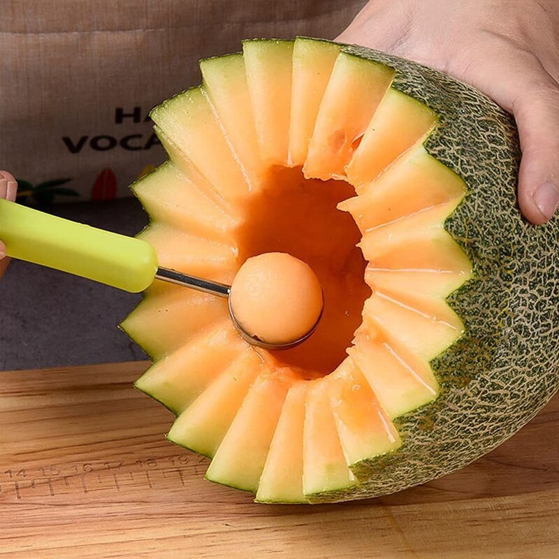 4 En 1 Bola de melón de acero inoxidable redondo y fruta conjunto de herramienta de talla para fruta máquina de cortar excavar Pulpa de sandía de