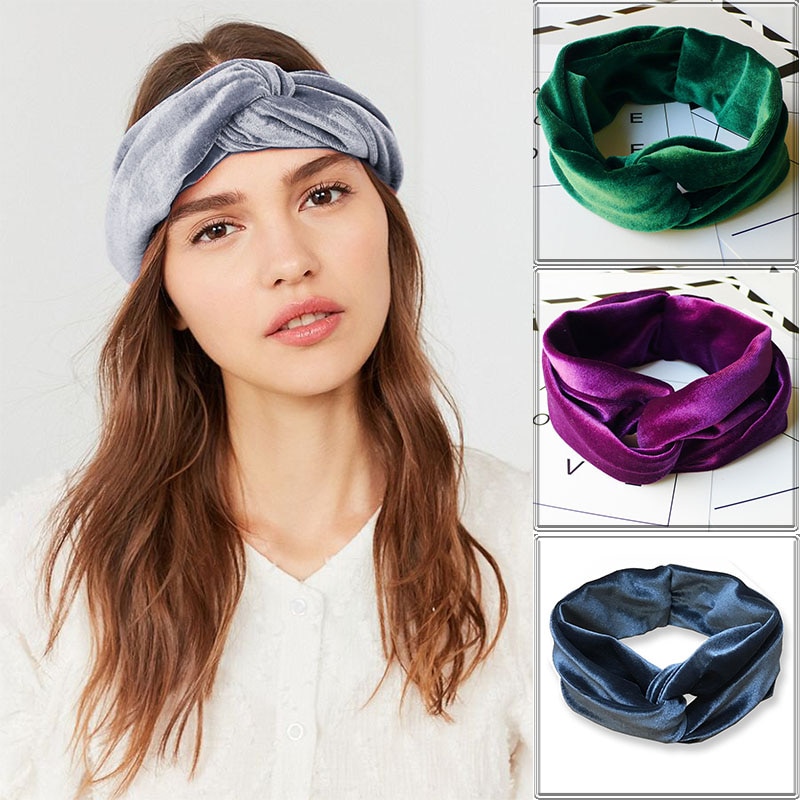 Women Twisted Velvet Headbands Soft Turban Elastic Hairbands Bandage Velvet Twist Headband