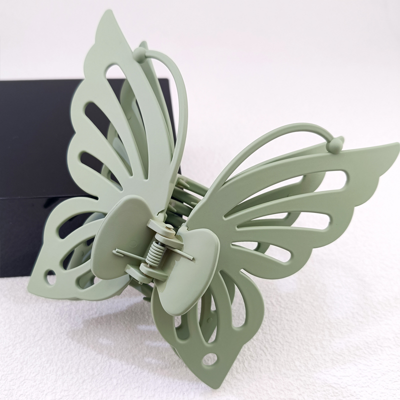 Pinza para el pelo para la cabeza trasera para niñas y mujeres, dulce verano, 13,5 cm, ala de doble capa, antena hueca, pinza para el pelo de plástico de mariposa: Gris oscuro