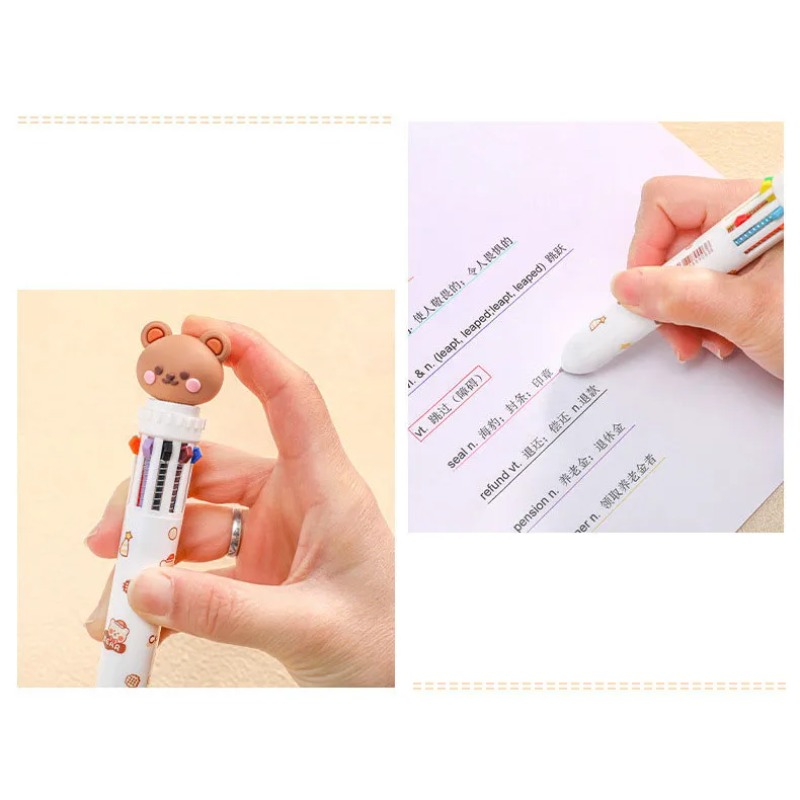 1/5/10pcs 10 kleur kawaii teddybeer cartoon druk pen multi-color kleur pen student levert briefpapier druk balpen