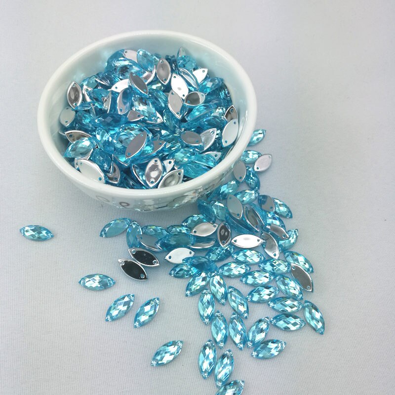 7*15mm Naaien Crystal AB Plaksteen Naai Kristallen Stenen Paard Oog Acryl Strass Voor DIY Kleding ambachten 50 st: Light Blue