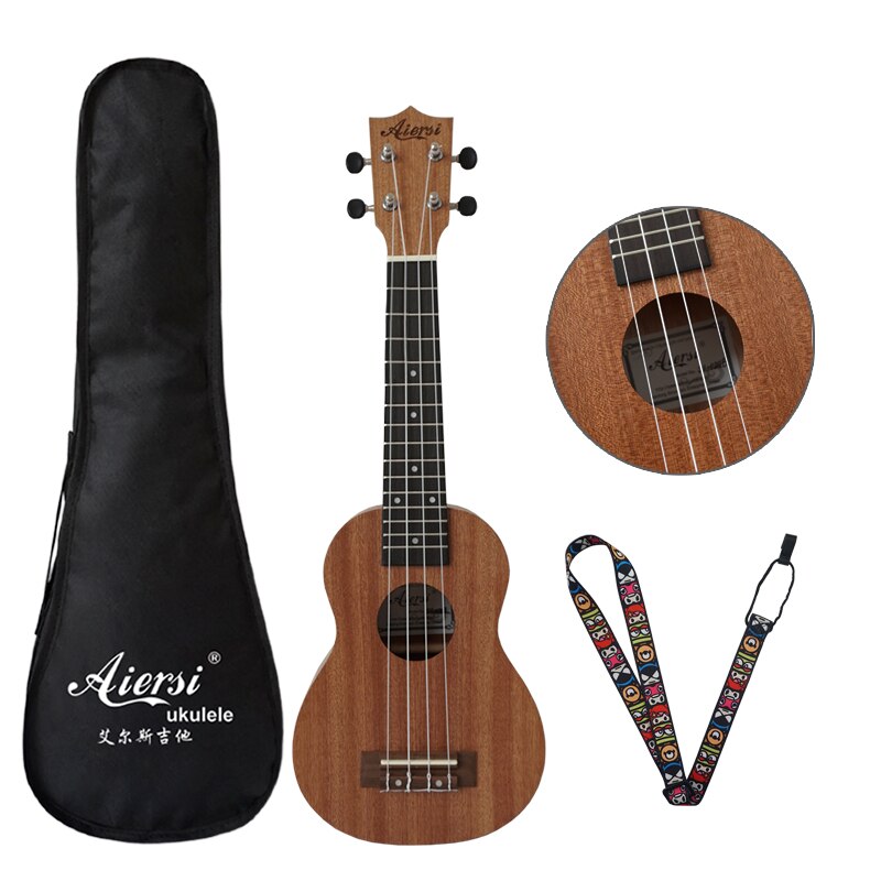 Aiersi 21 tommer mahogni sopran ukulele guitar 4 strenge hawaii ukelele uddannelse musikinstrumenter med taske og rem: Su021b-4
