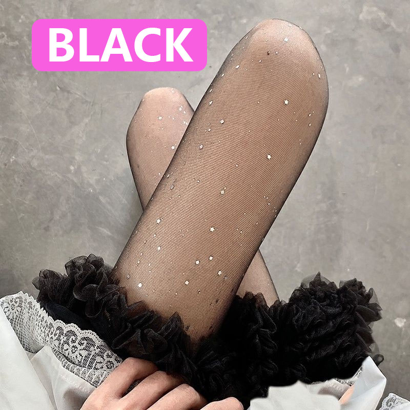 Pantimedias finas de verano con medias brillantes con purpurina, medias largas de pierna de seda blancas, negras y Beige, calcetines para mujeres y niñas: Negro
