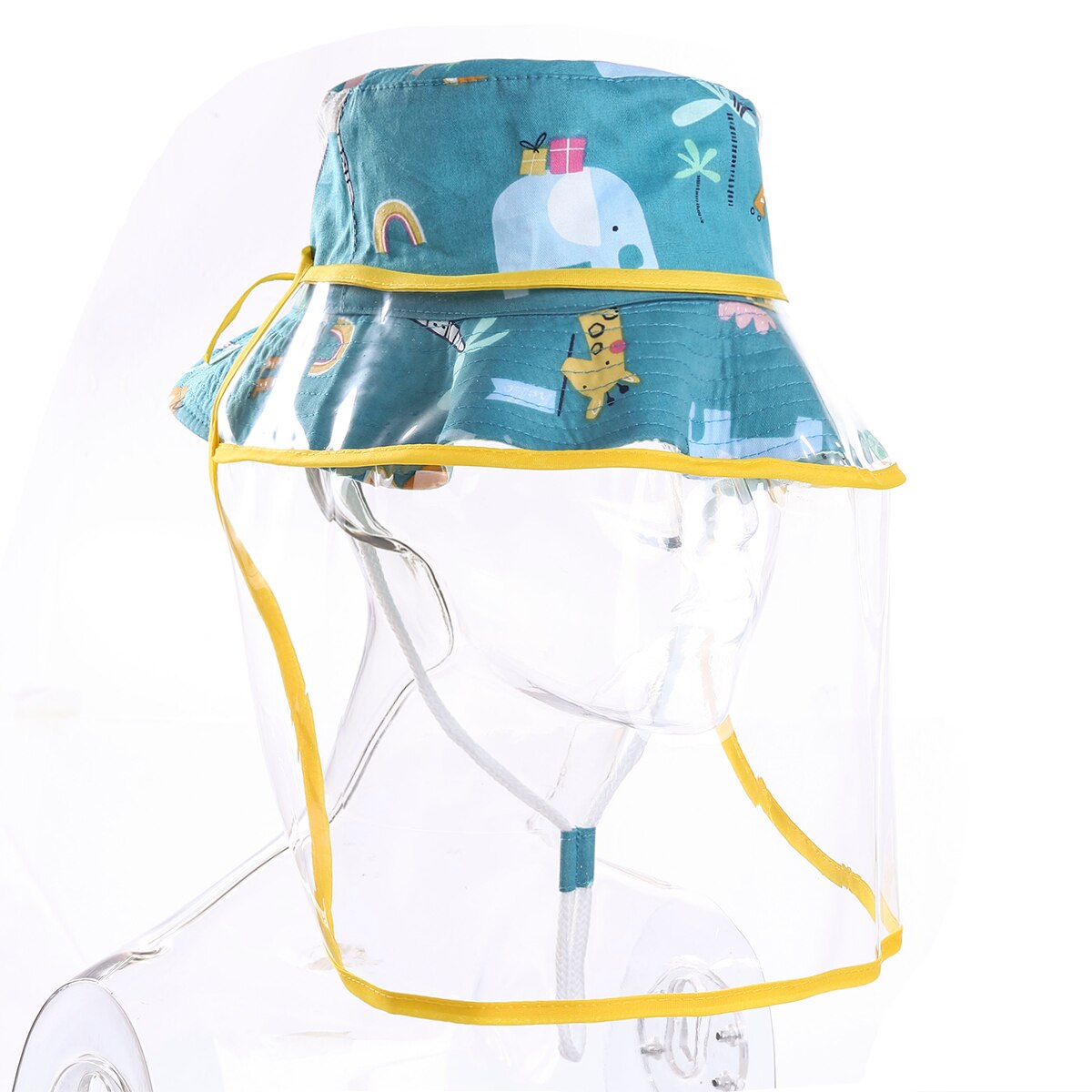 Trend Kids Protective Waterproof Bucket Hat Floral Cartoon Print Fisherman Cap with Removable Full Face Shield: 3 / S