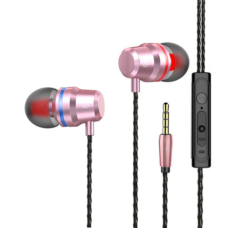 Écouteurs intra-auriculaires filaires 3.5mm écouteurs de sport musicaux pour samsung iphone xiaomi huawei honor 3.5 mm casque en métal avec microphone: Rose