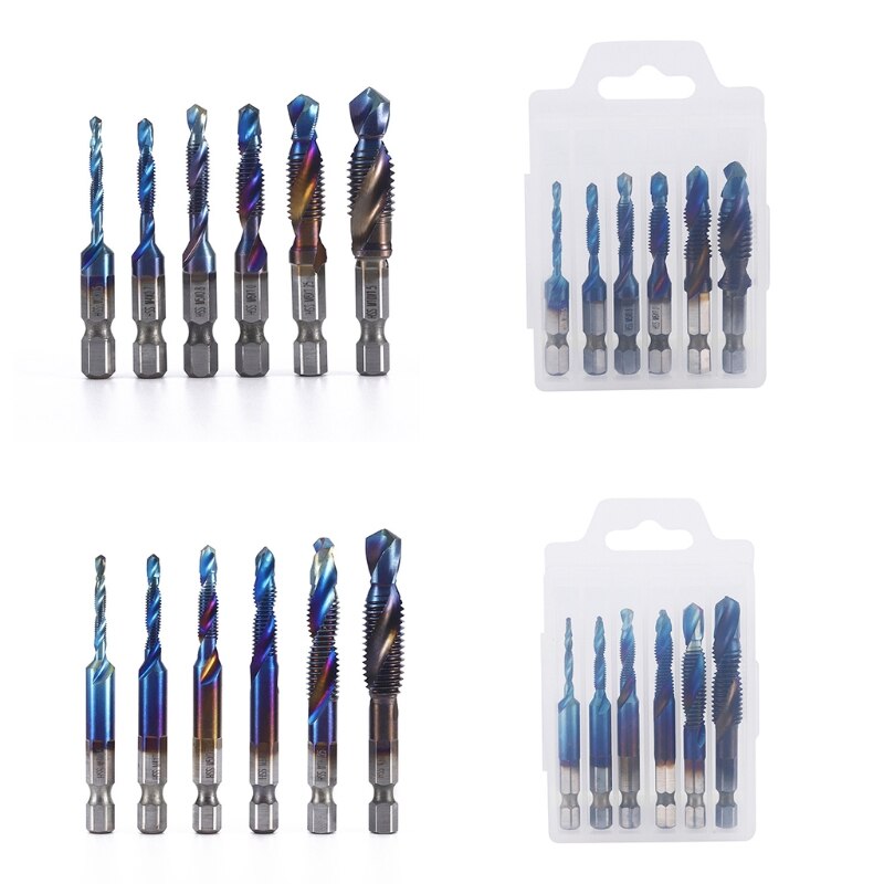 6Pcs/set Drill Tap Bits Set HSS Combination Drill &amp; Tap Bit Set Screw Tapping Bit Tool M3 M4 M5 M6 M8 M10