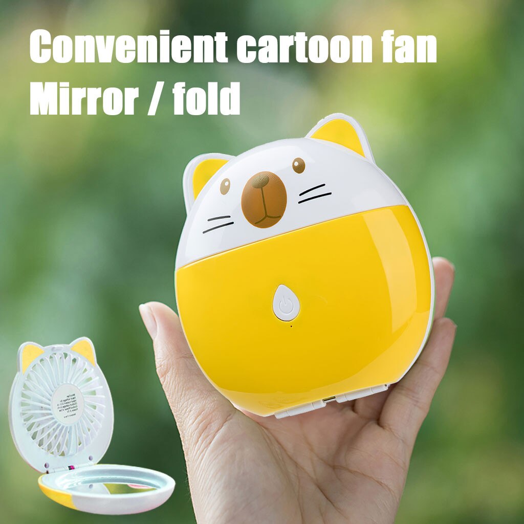 Portable Mini USB Fan Explosion Pig Cartoon Makeup Mirror Fan Adjustable USB Handheld Charging Portable Handheld Mini Fan