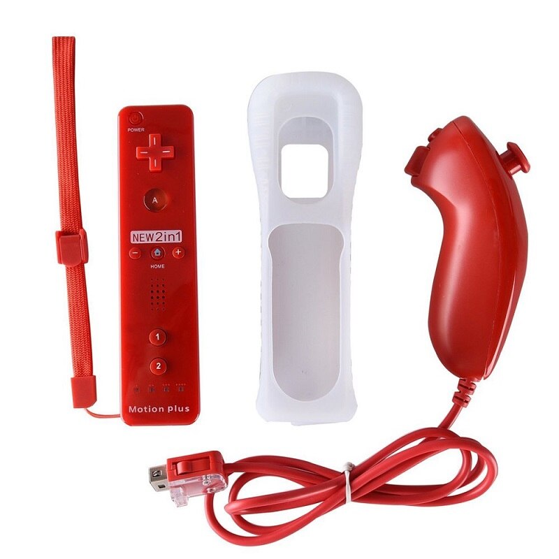 2 in 1 Wireless Gamepad Remote Controller per Nintendo Wii Built-in Motion Plus con Il Nunchuck per Joystick Video gioco Accessorio: Option1-Red