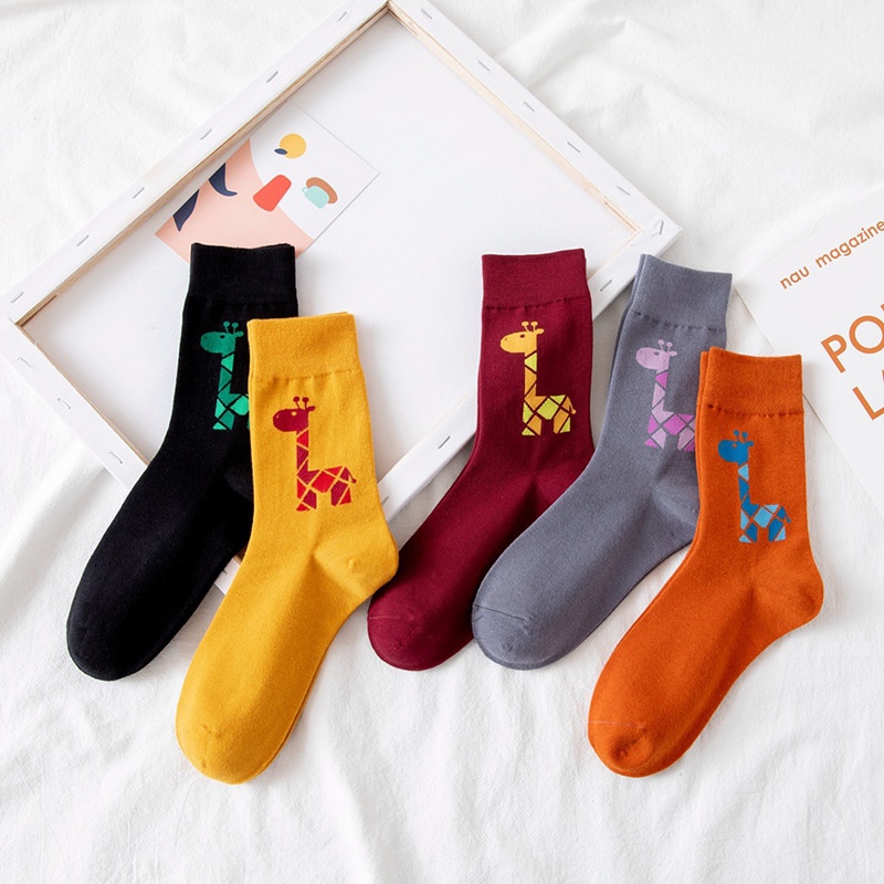 Calcetines largos de algodón con dibujos de animales y jirafa para mujer, para Otoño e Invierno