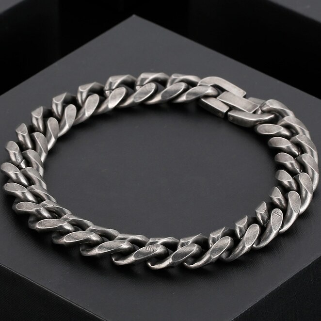 Vntage 316l rustfrit stål herre kantsten kæde armbånd til mænd 10mm link armbånd drenge smykker tilbehør: Vintage sølvfarve