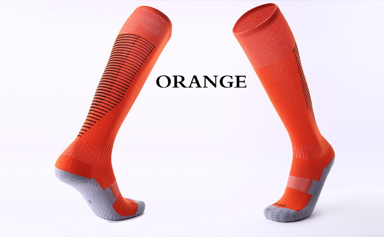 Adult Kids Sports Soccer Socks Color Stripe Long Stocking Knee High Football volleyball breathable Children Sock: orange / for kids size